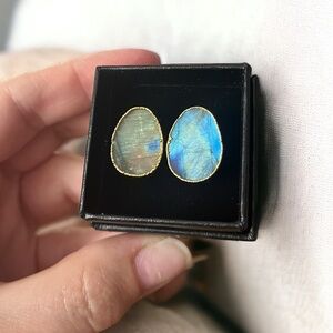 Labradorite Gemstone Gold Cufflinks
